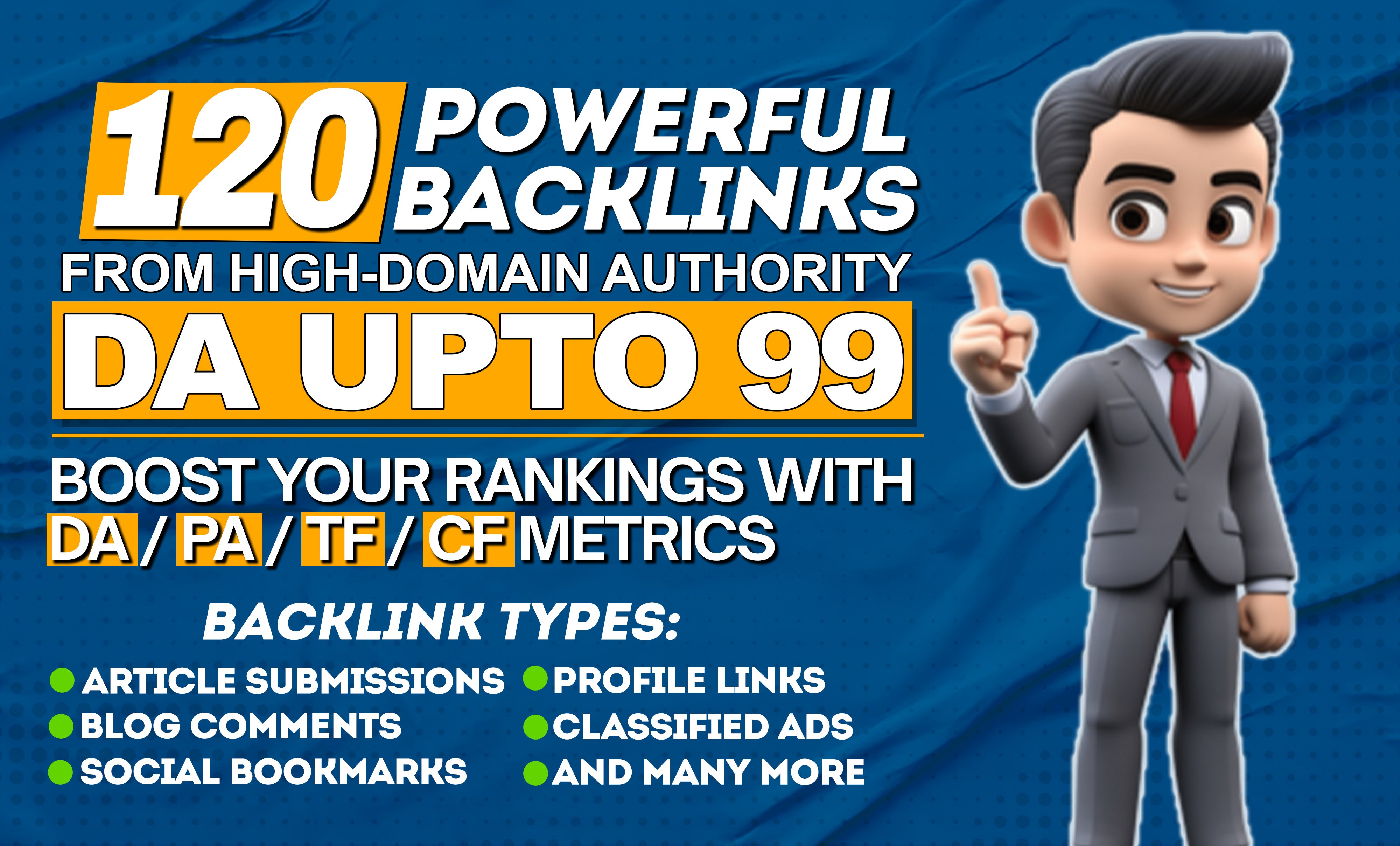 Boost Your SEO Power with All in one 120 High-Authority Mix Backlinks (PA / DA / TF / CF Up to 100)