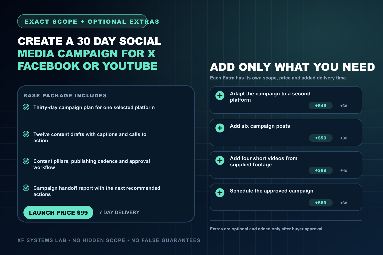 I will create a 30 day social media campaign for X Facebook or YouTube