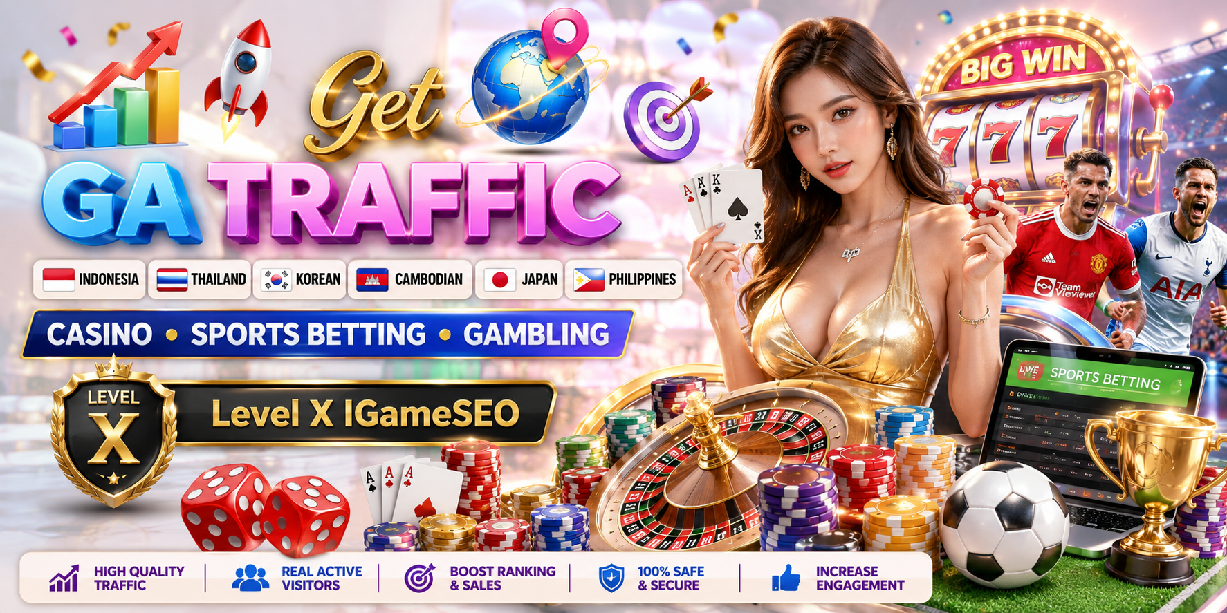 Get GA Traffic Indonesia Thailand Korean Cambodian Japan Philippines Casino Sports Betting Gambling
