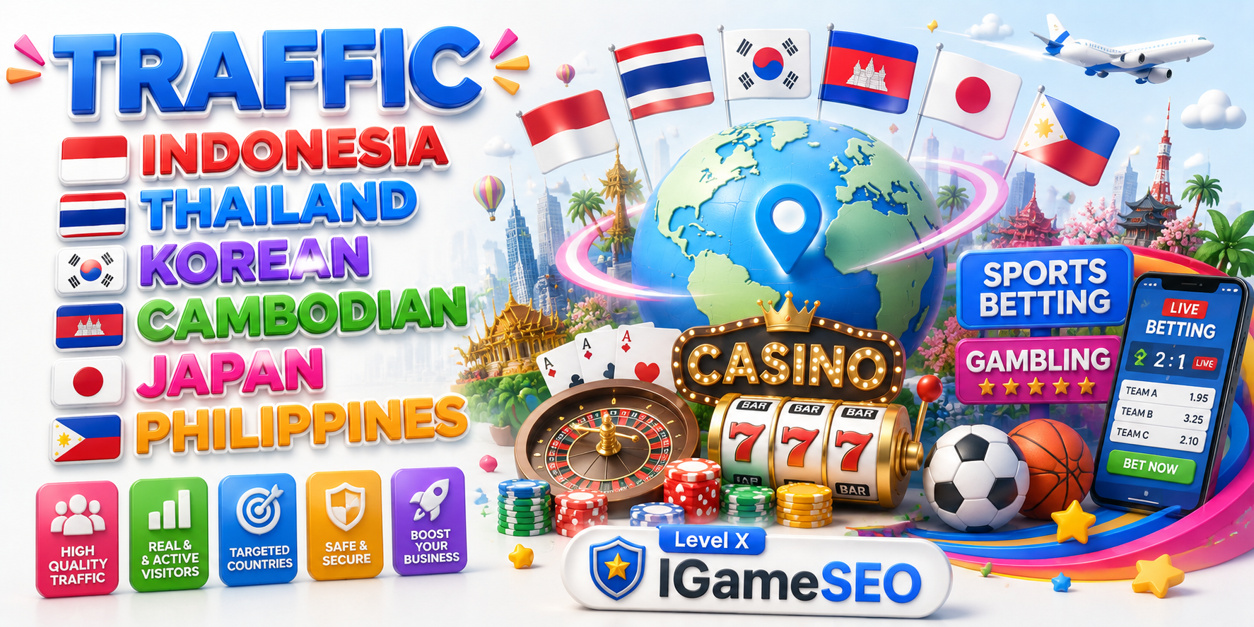 Get GA Traffic Indonesia Thailand Korean Cambodian Japan Philippines Casino Sports Betting Gambling