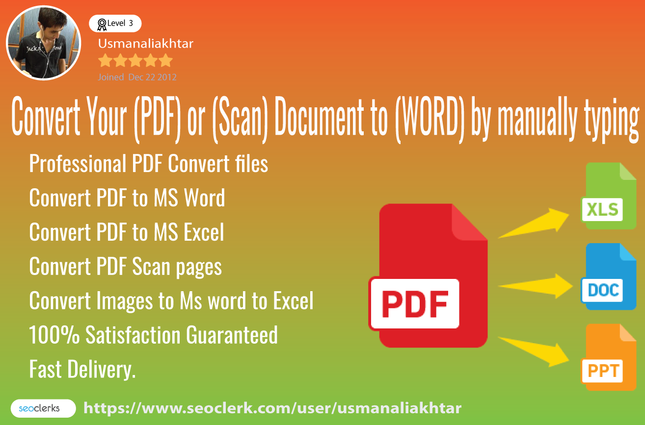 Convert your PDF Document files to Excel,word files Typing