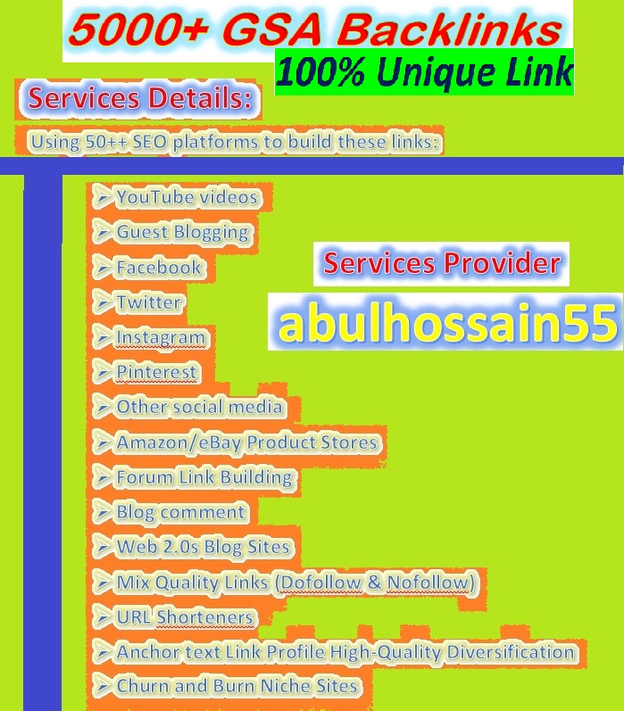 Create 5000+ GSA UNIQUE BACKLINKS for Your Website ranking