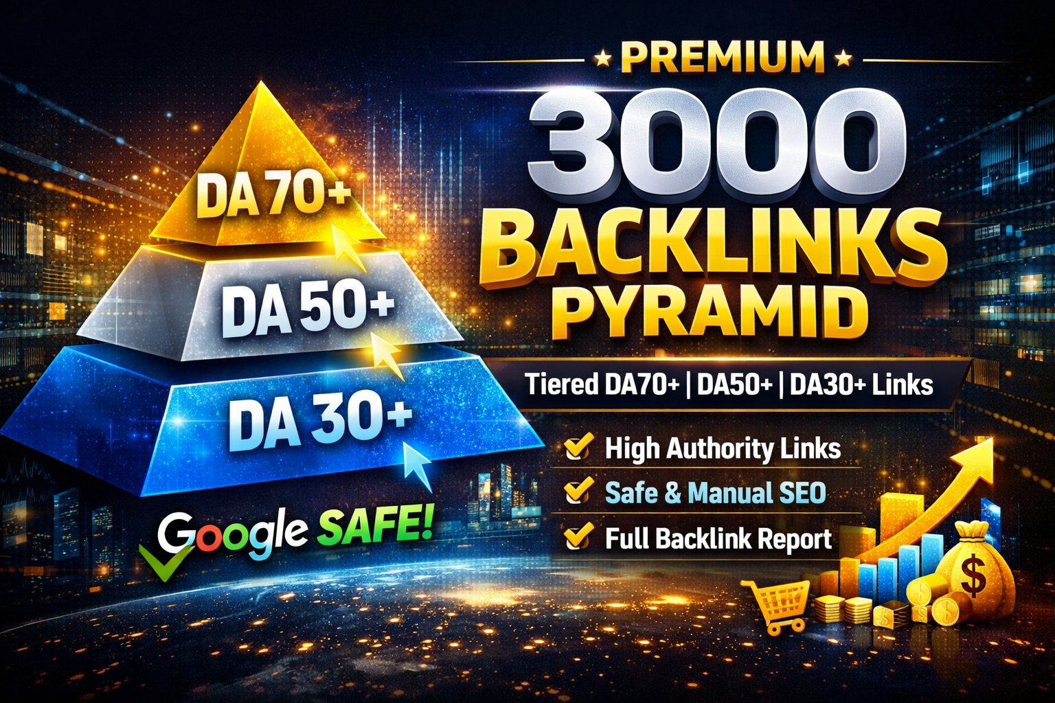 Premium 3000 Backlinks Pyramid Tiered DA70+ DA50+ DA30+ 
