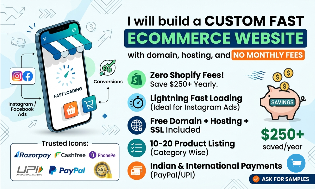 I will design a professional ecommerce website or online store superfast speed