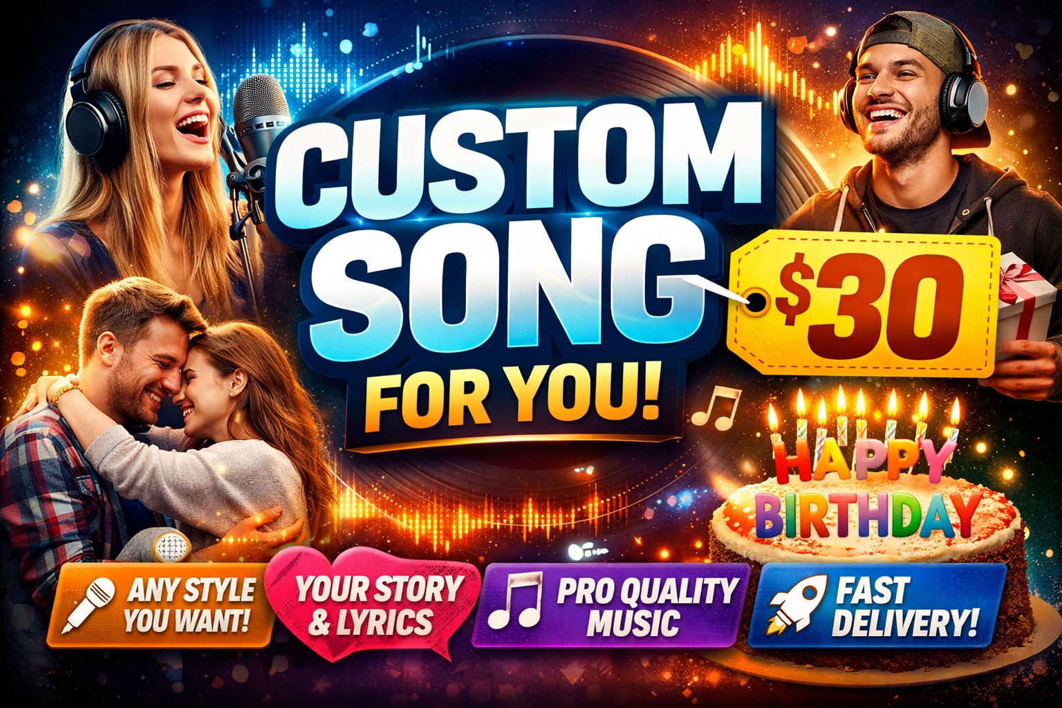 I will create a personalized custom song in any style for your special occasion
