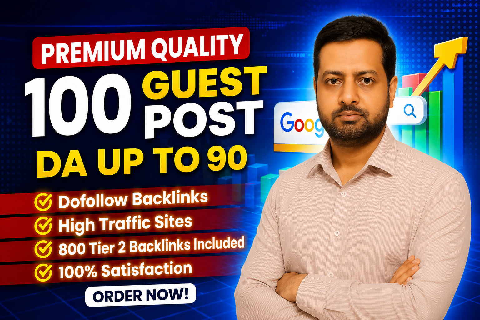 100 Premium Quality Guest Posts | DA Up to 90 With 800 Tier 2 Backlinks Included for SEO Ranking