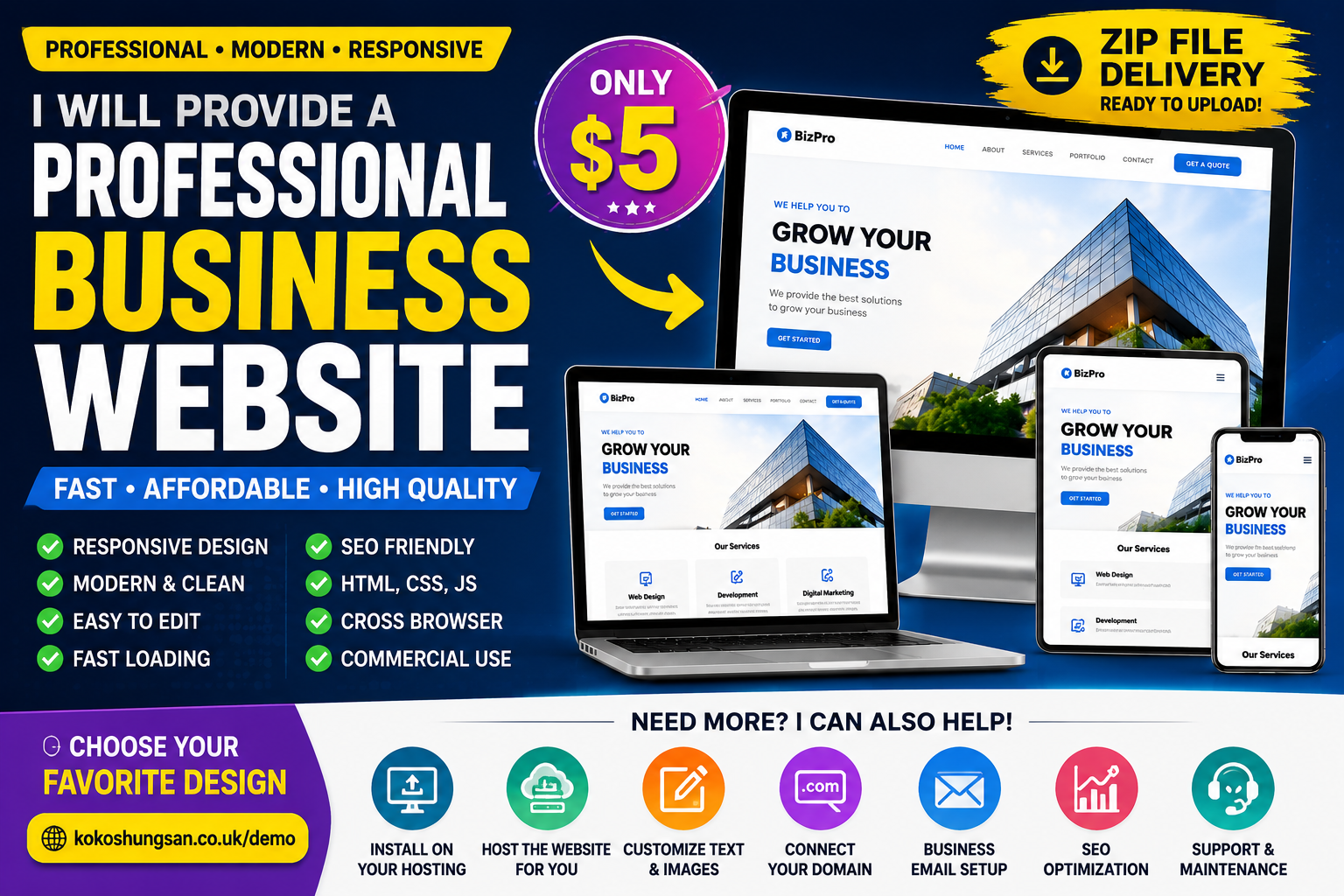 I will provide a professional responsive business website