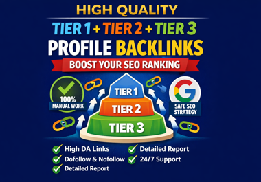 50 high DA 80+ seo backlinks profile + Tier 2 and Tier 3 