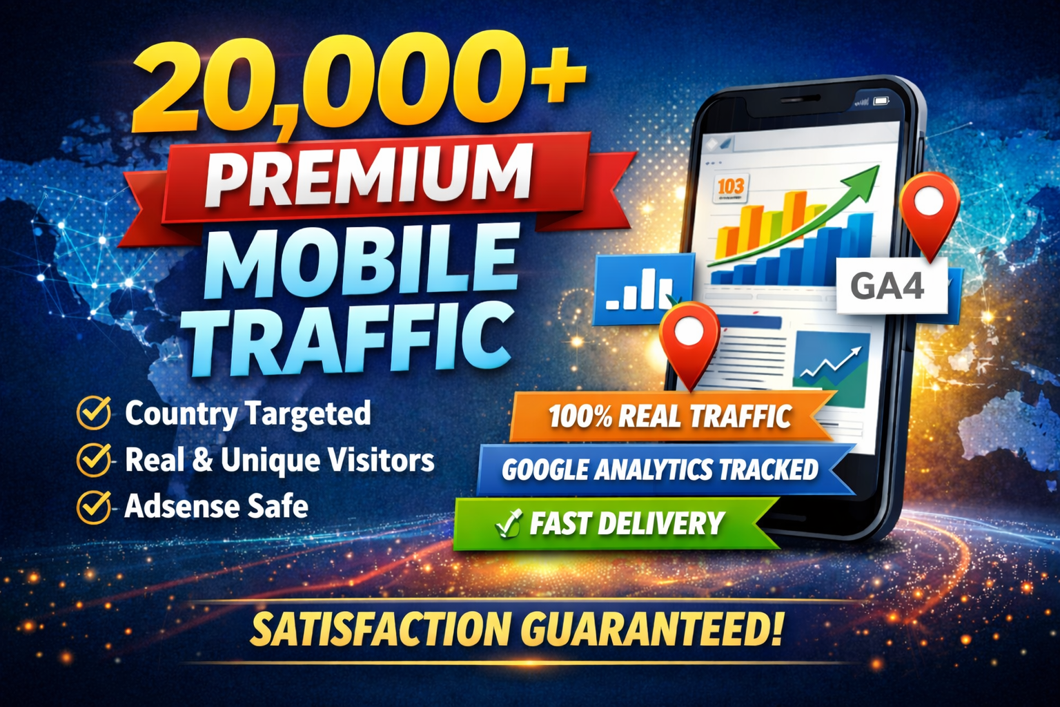 20.000+ Organic Country Targeted Mobile Traffic to your Website