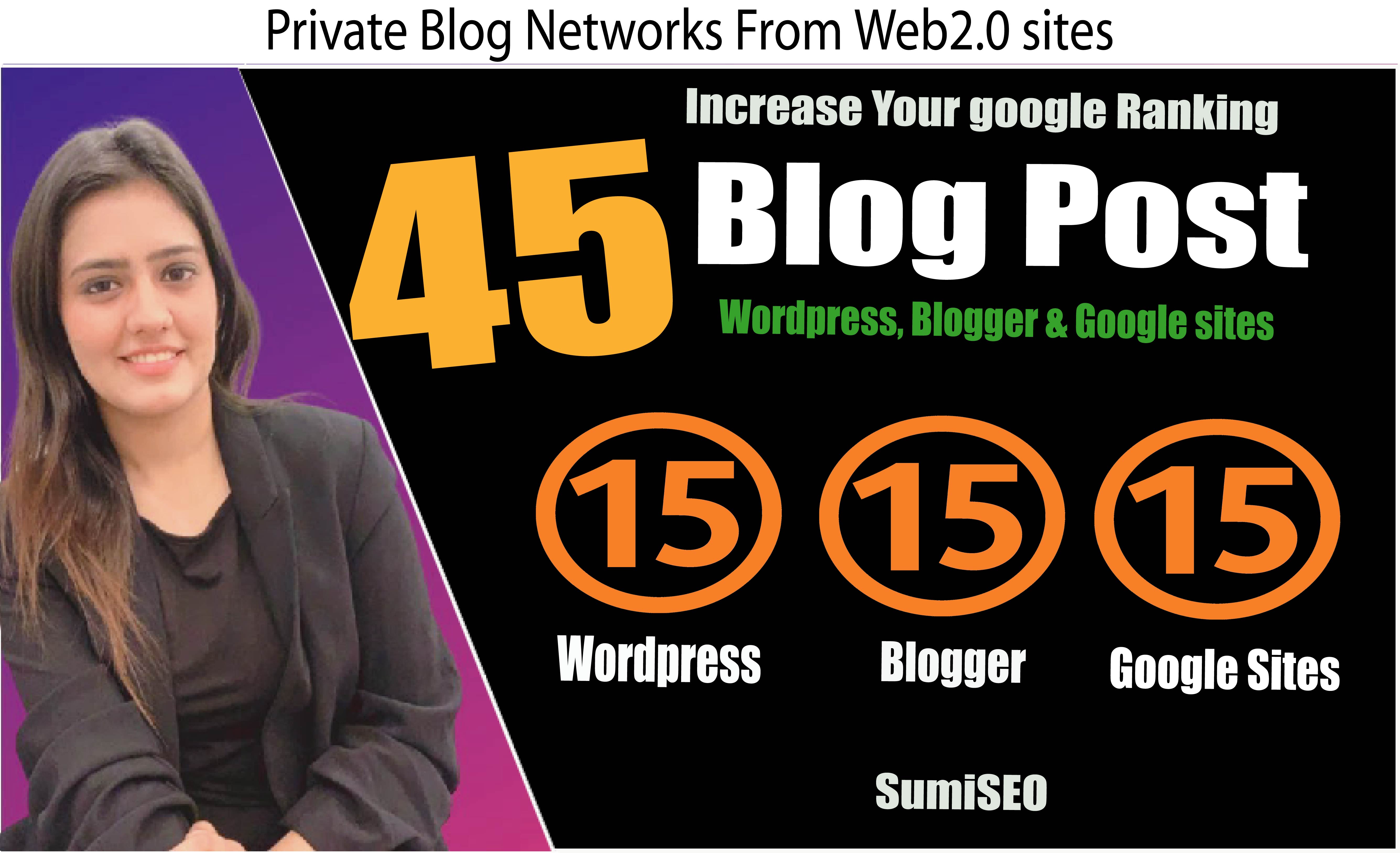 45 Private Blog Post From Authority Sites, Wordpress, Blogger & Google Sites, Increase Ranking