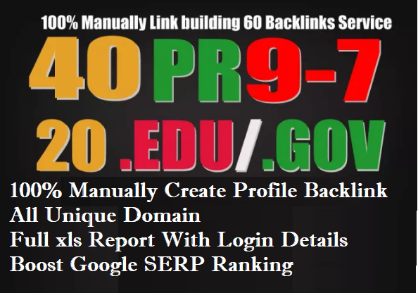 Get 60 Profile Backlinks of 40 DA 80+ and 20 EDU GOV From High Authority Unique Domain 