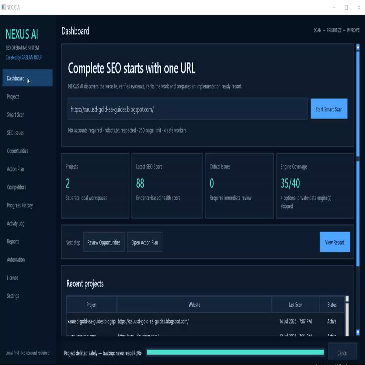 NEXUS AI Windows SEO Audit Software - Smart Scan & Reports