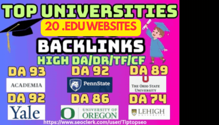 Top 20 Authority UNI/College/org/Note/book backlinks high DA/PA/TF/CF Comment/Contextual & profile