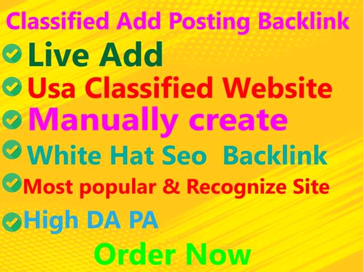 Create 30 classified add backlink with high da pa for ranking up your site
