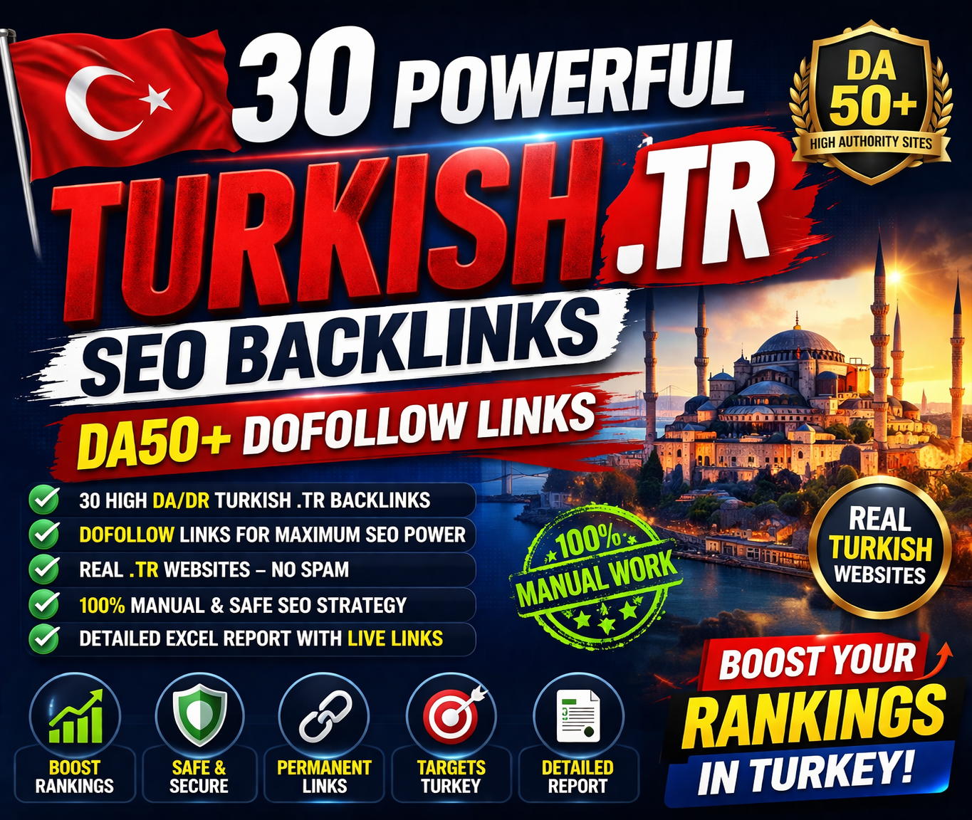 Create 30 Powerful Turkish .TR SEO Backlinks High DA DR 50+ DoFollow Links