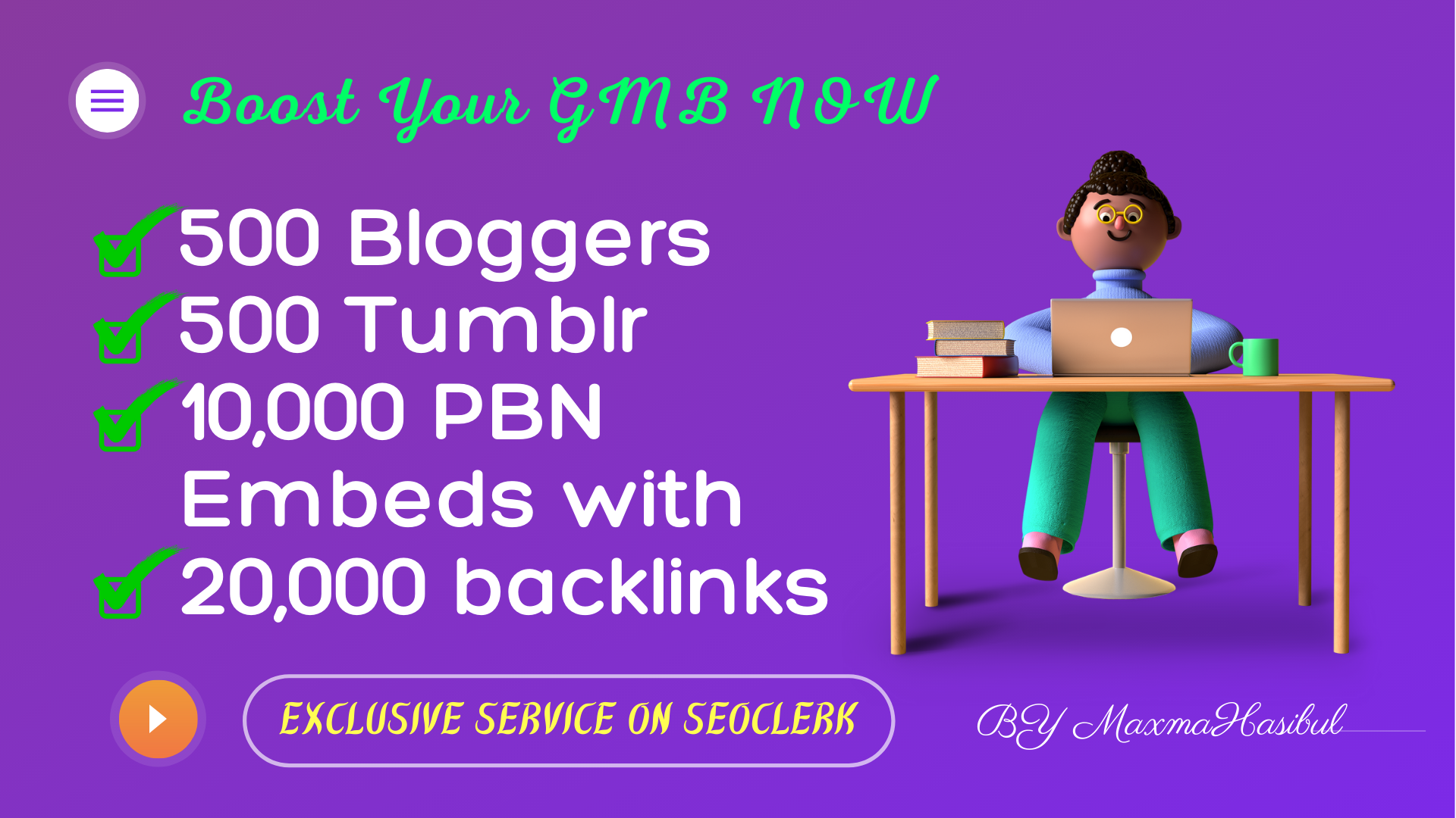 Google My Business SEO and Embed on 500 Blogger, 500 Tumblr, 10K Post Embeds 20k Backlink