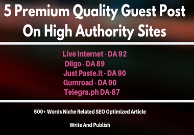 Special Offer Write and Publish 5 Premium Quality Guest Post On High DA 87+ Unique Platforms 