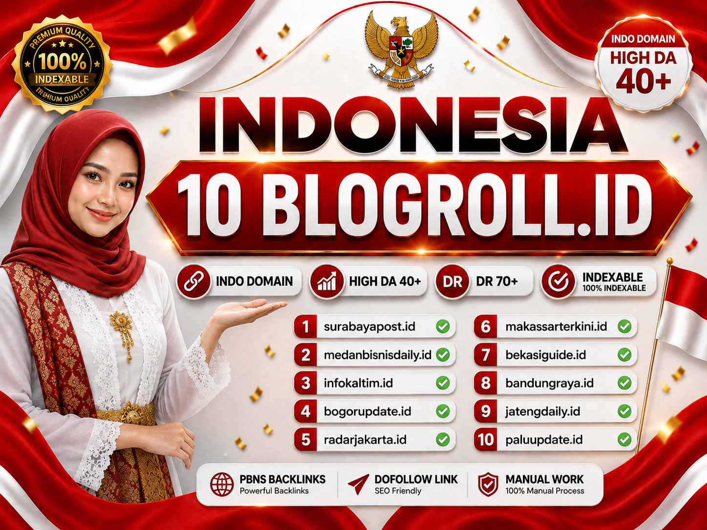 10 blogroll. id Indo domain High DA 40 DR 70+ Indexbl...