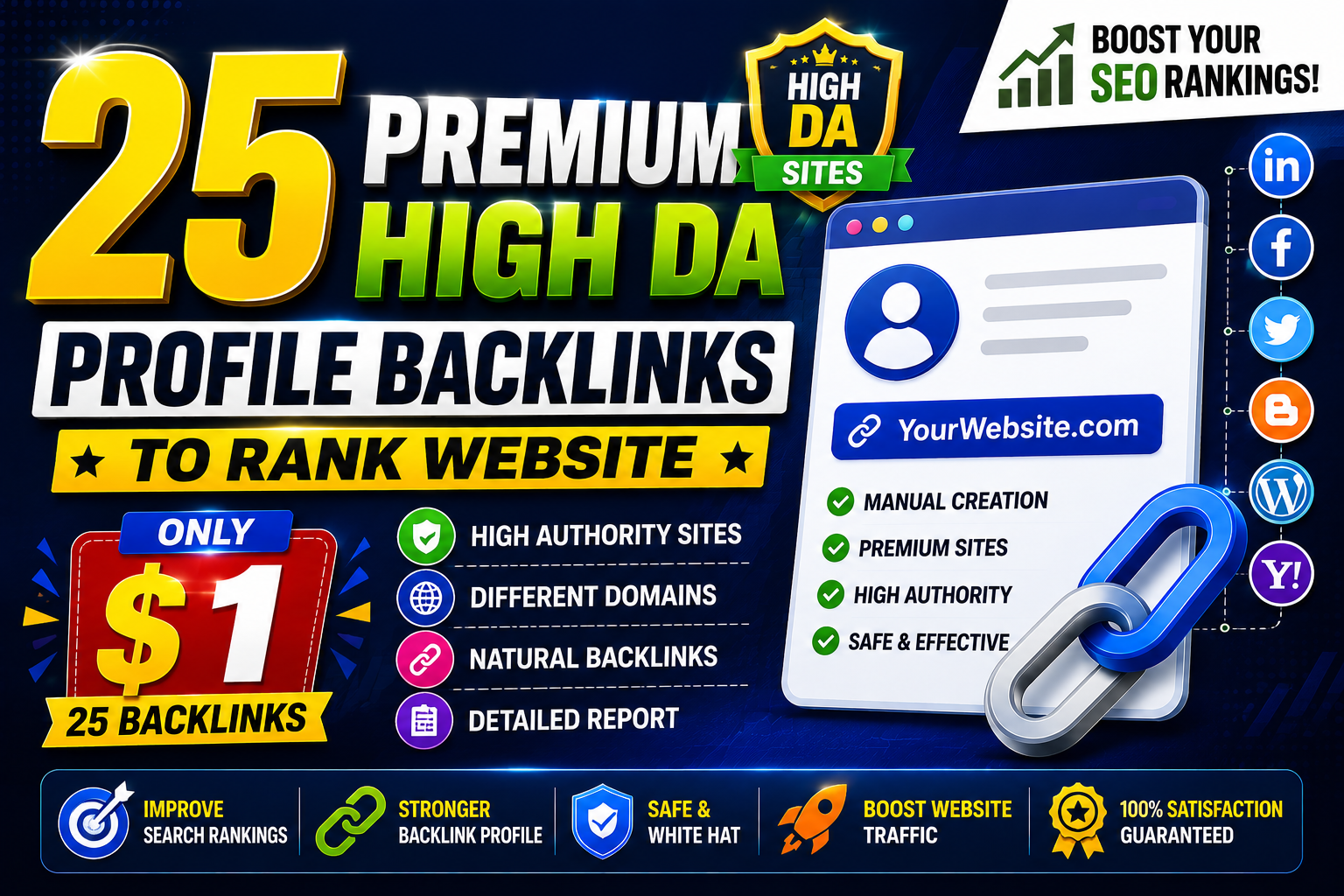 I Will Create 25 Premium HlGH DA Profile Backlinks to Rank Website 