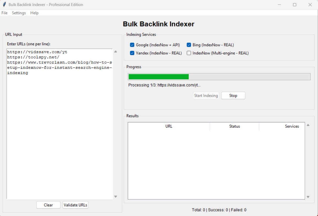 Professional Bulk Backlink Indexer - Index 1000+ URLs to Search Engines Fast