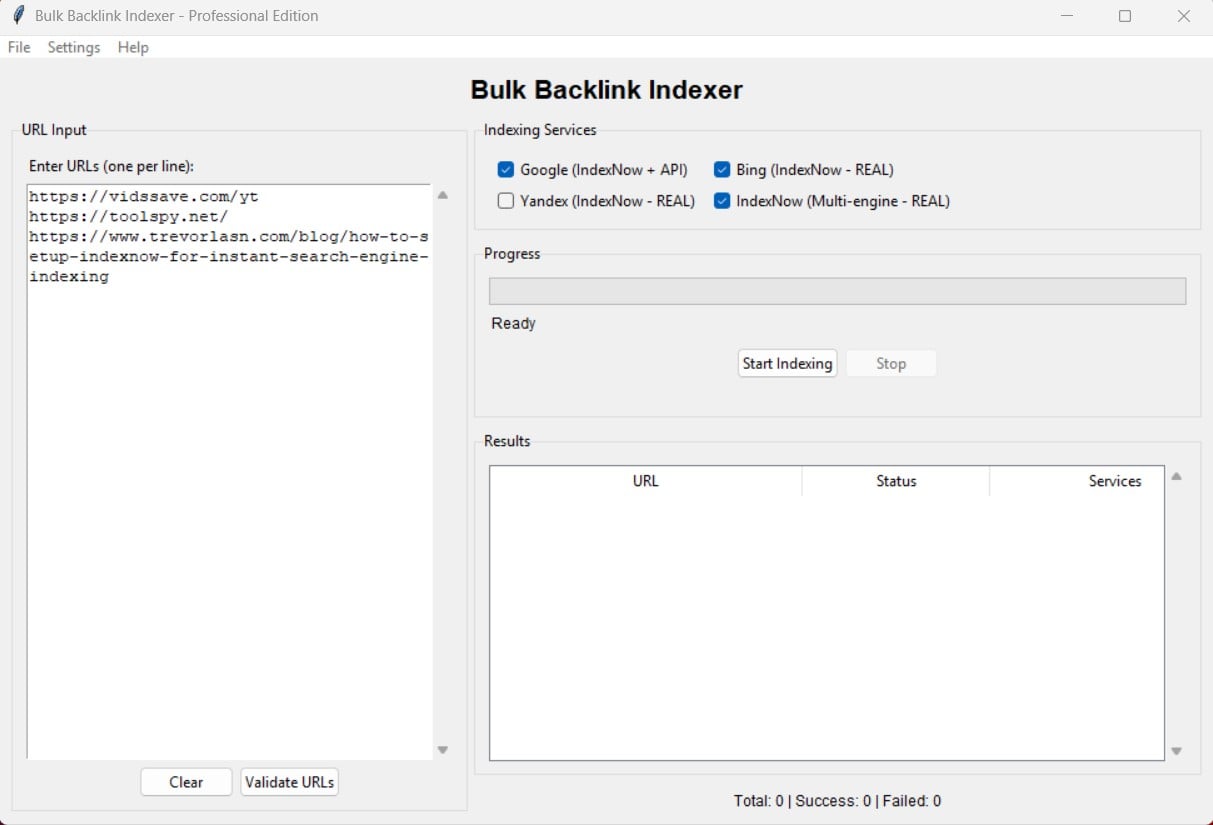 Professional Bulk Backlink Indexer - Index 1000+ URLs to Search Engines Fast