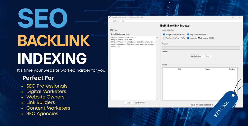 Professional Bulk Backlink Indexer - Index 1000+ URLs...
