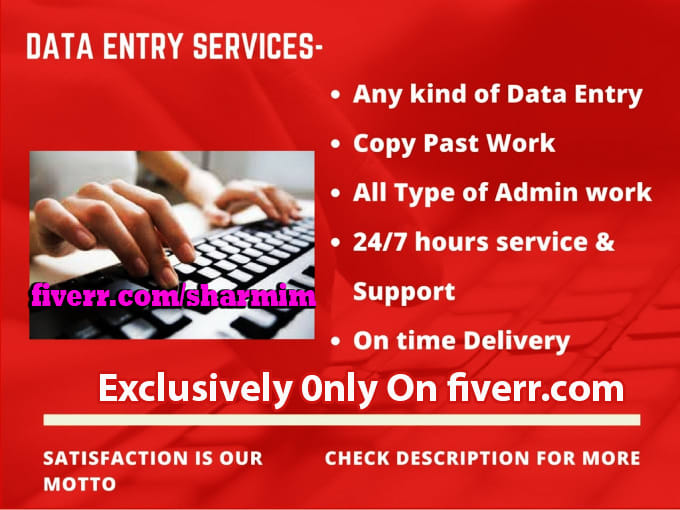 I can do any type of Data Entry work with 100% accuracy