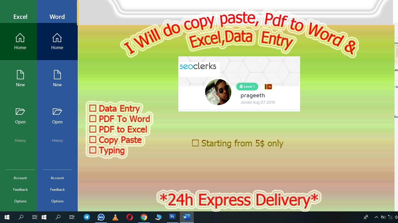  Pdf to Word & Excel, Data entry, Typing, Photoshop, Copy Paste,