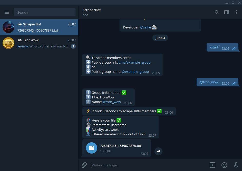 Scrape members from private or public TeIegram Groups