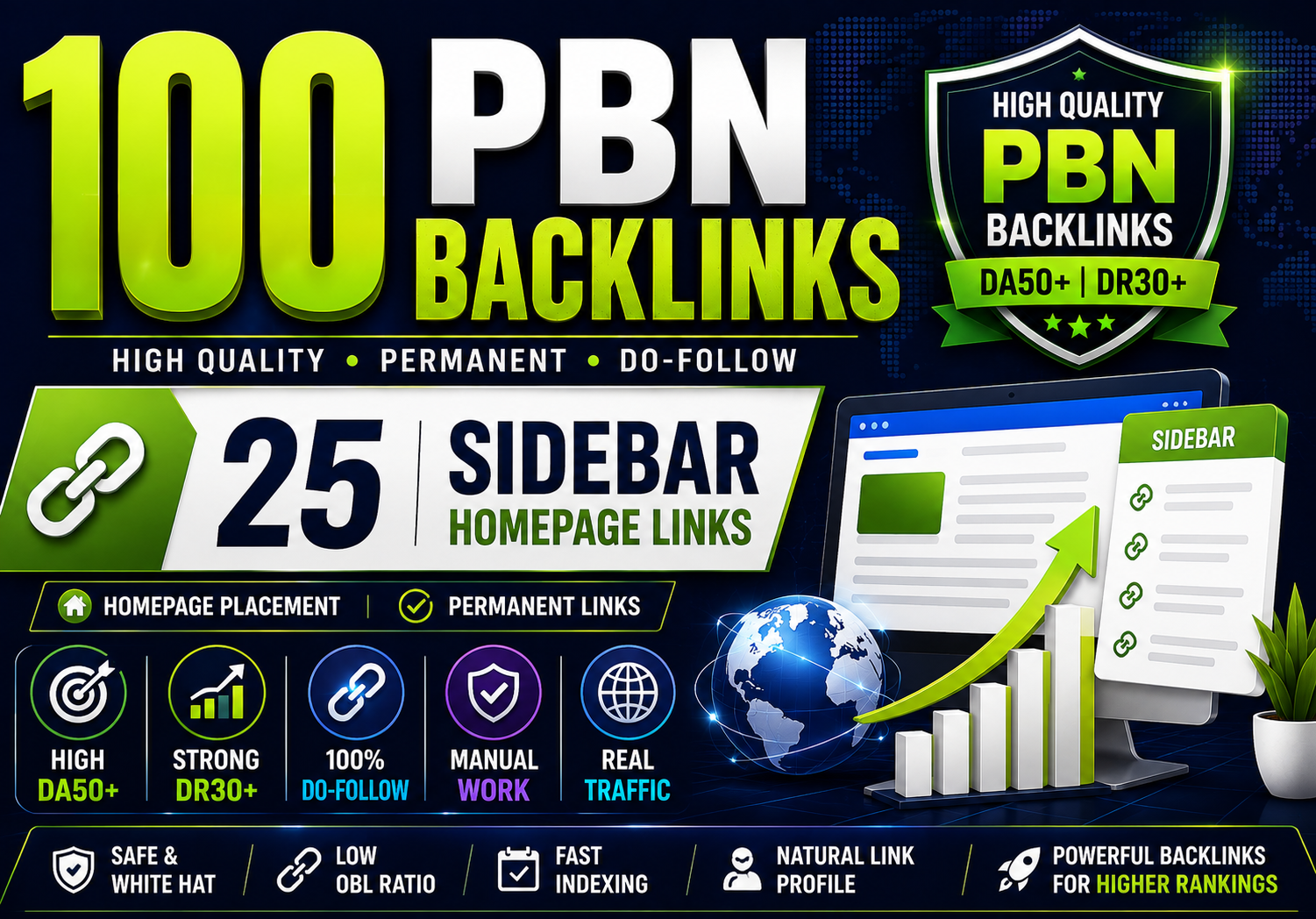 Powerful 100 PBN Backlinks Plus 25 Sidebar Homepage L...