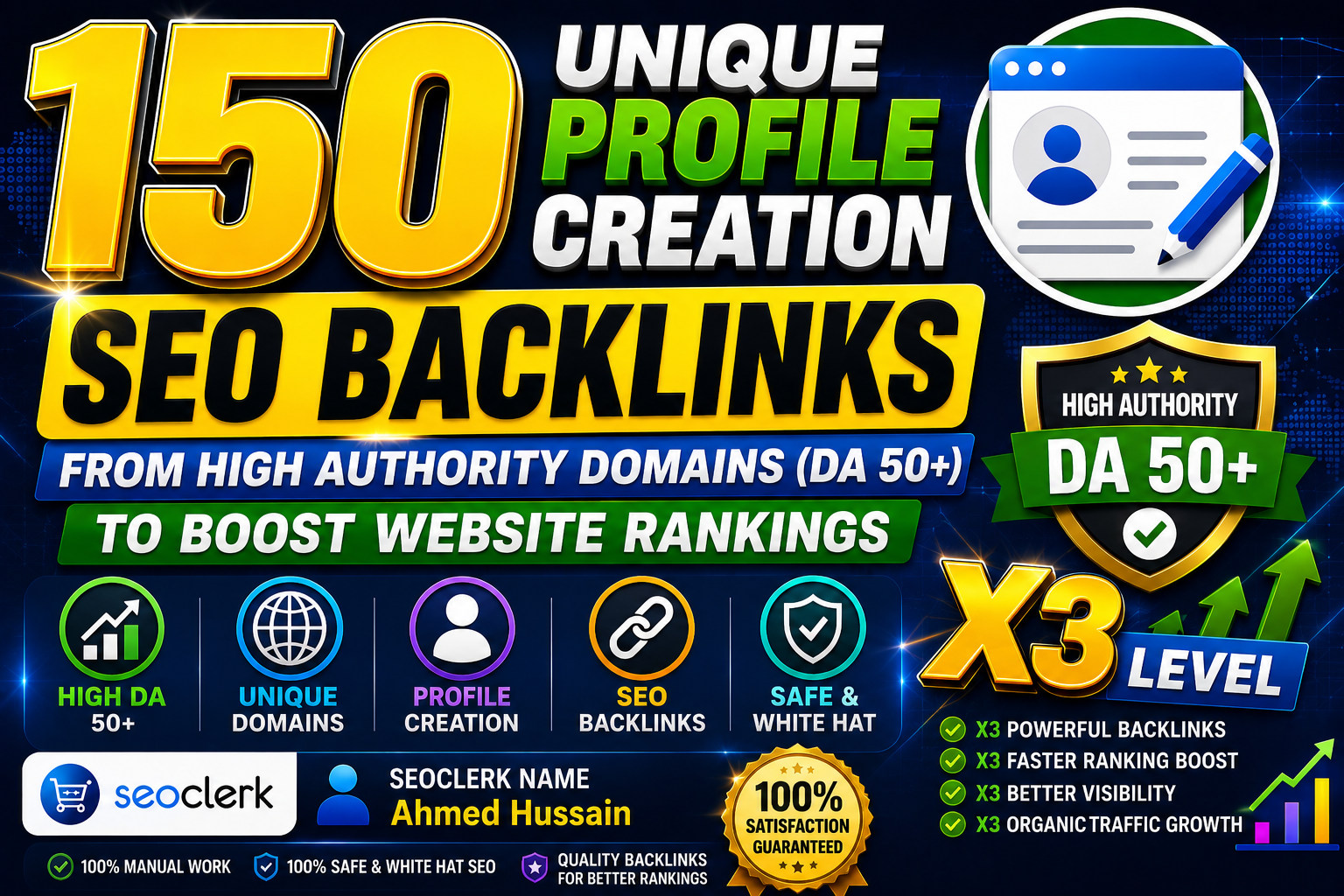 150 Unique Profile Creation SEO Backlinks from High Authority Domains to Boost Website Rank