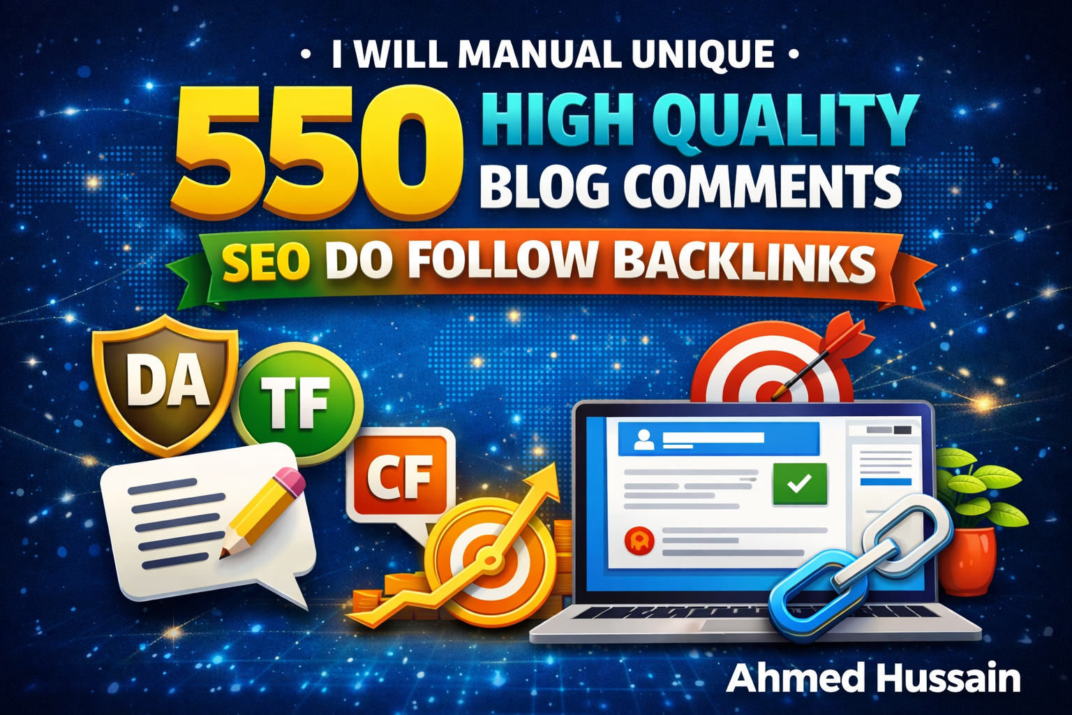 I will Manual Unique 550 High Quality Blog Comments SEO Do follow Backlinks 