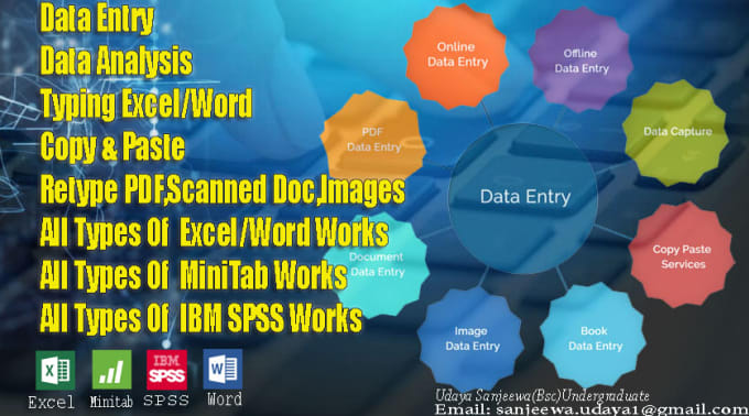 I will do excel,spss,minnitab data entry,Data Analysis,Convert pdf to word.Image content typing