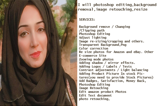 I will photoshop editing, background removal, image r...