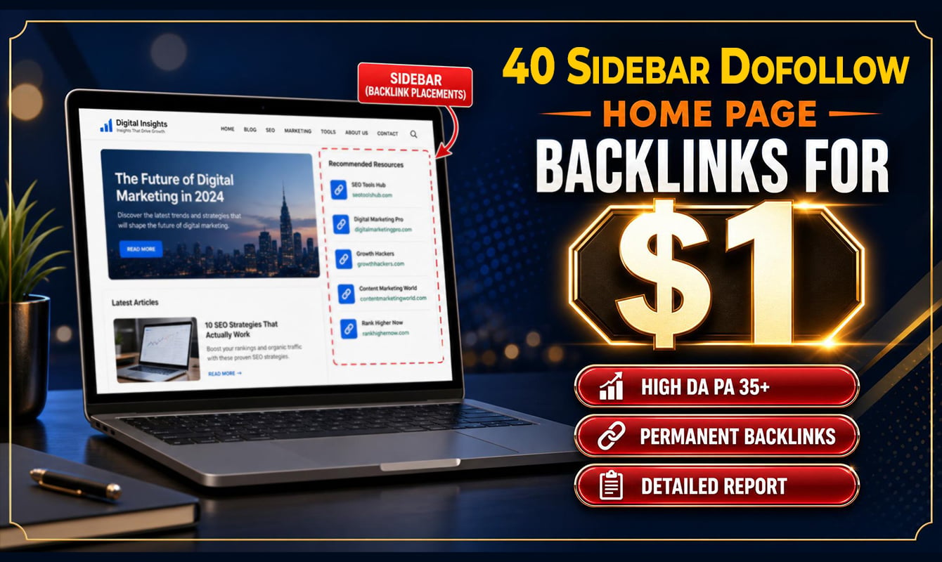 I will create 40 Sidebar backlinks On High DA 35+ sites