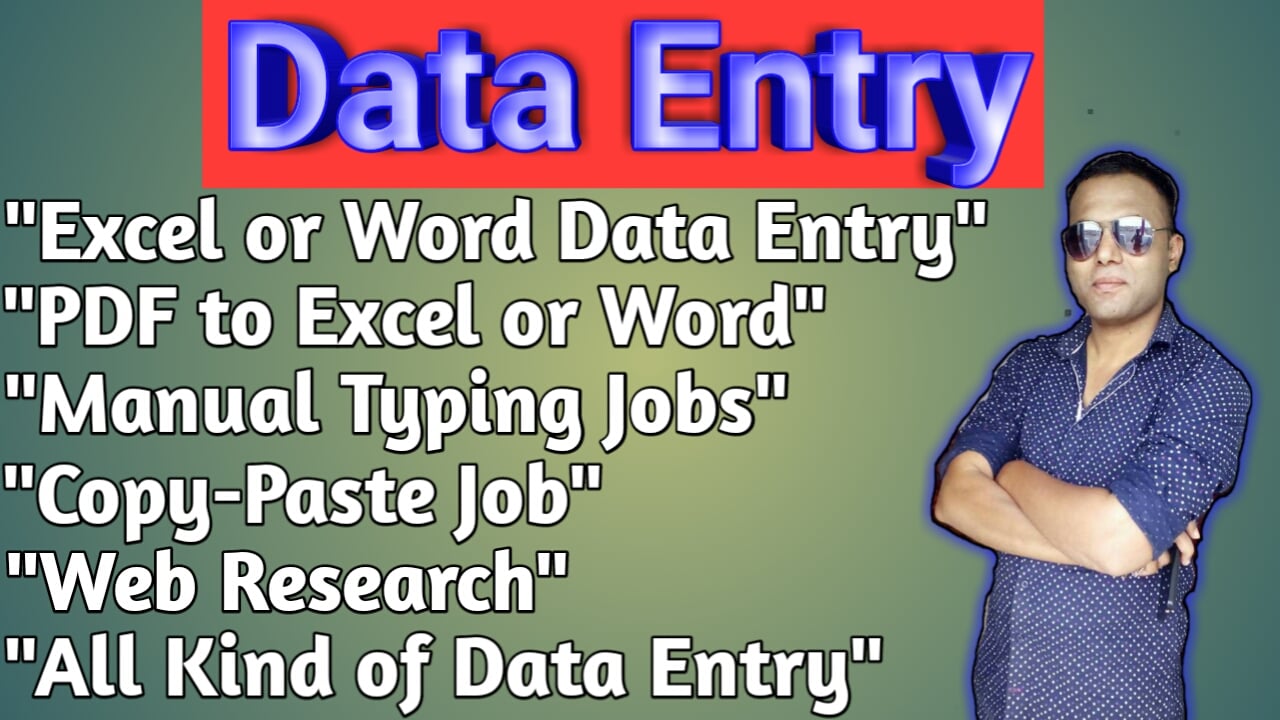 Data Entry. Expert in Excel, Copy-paste, Excellent Typing