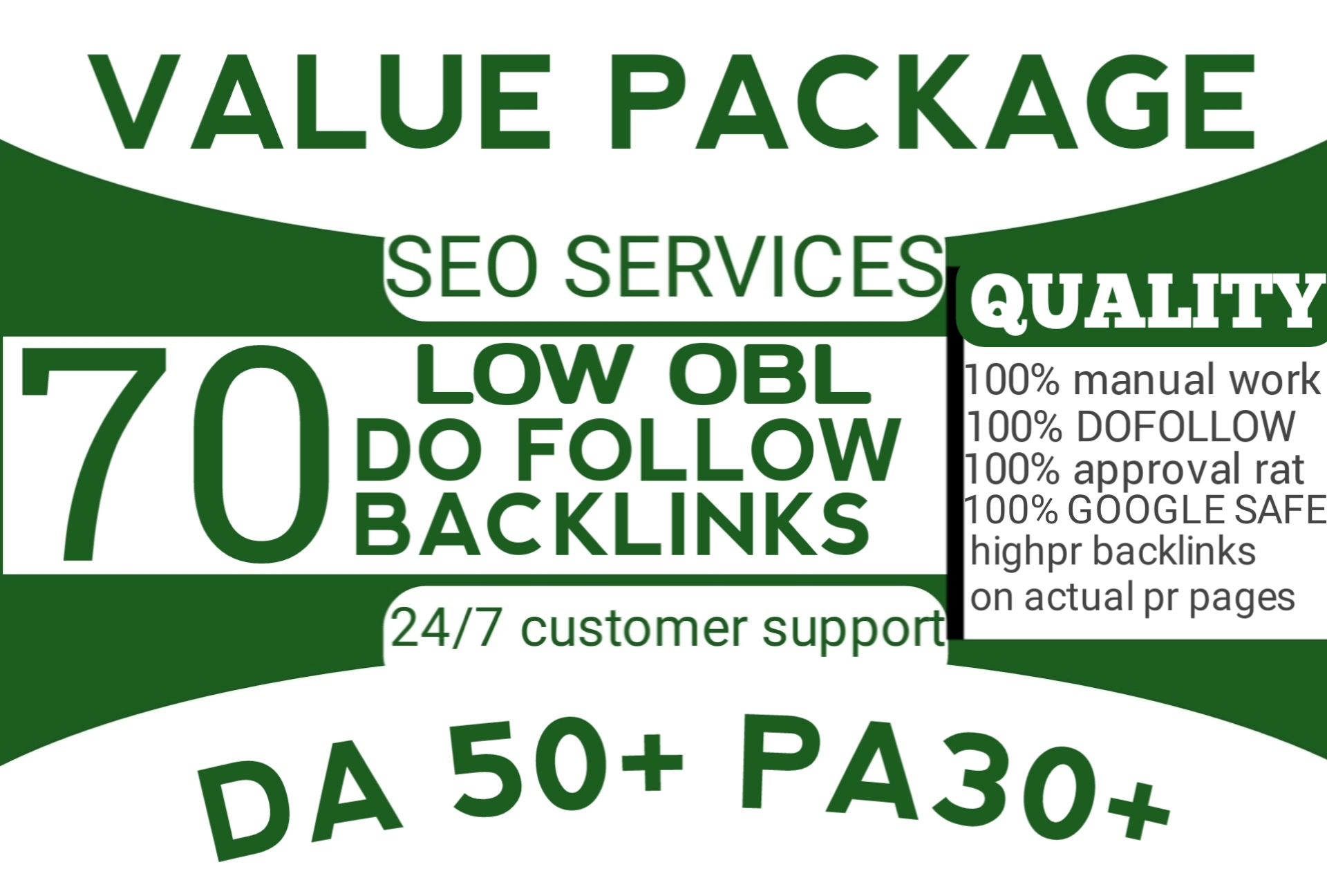 will provide 70 links of DA 50+ with unique domains and low obl 