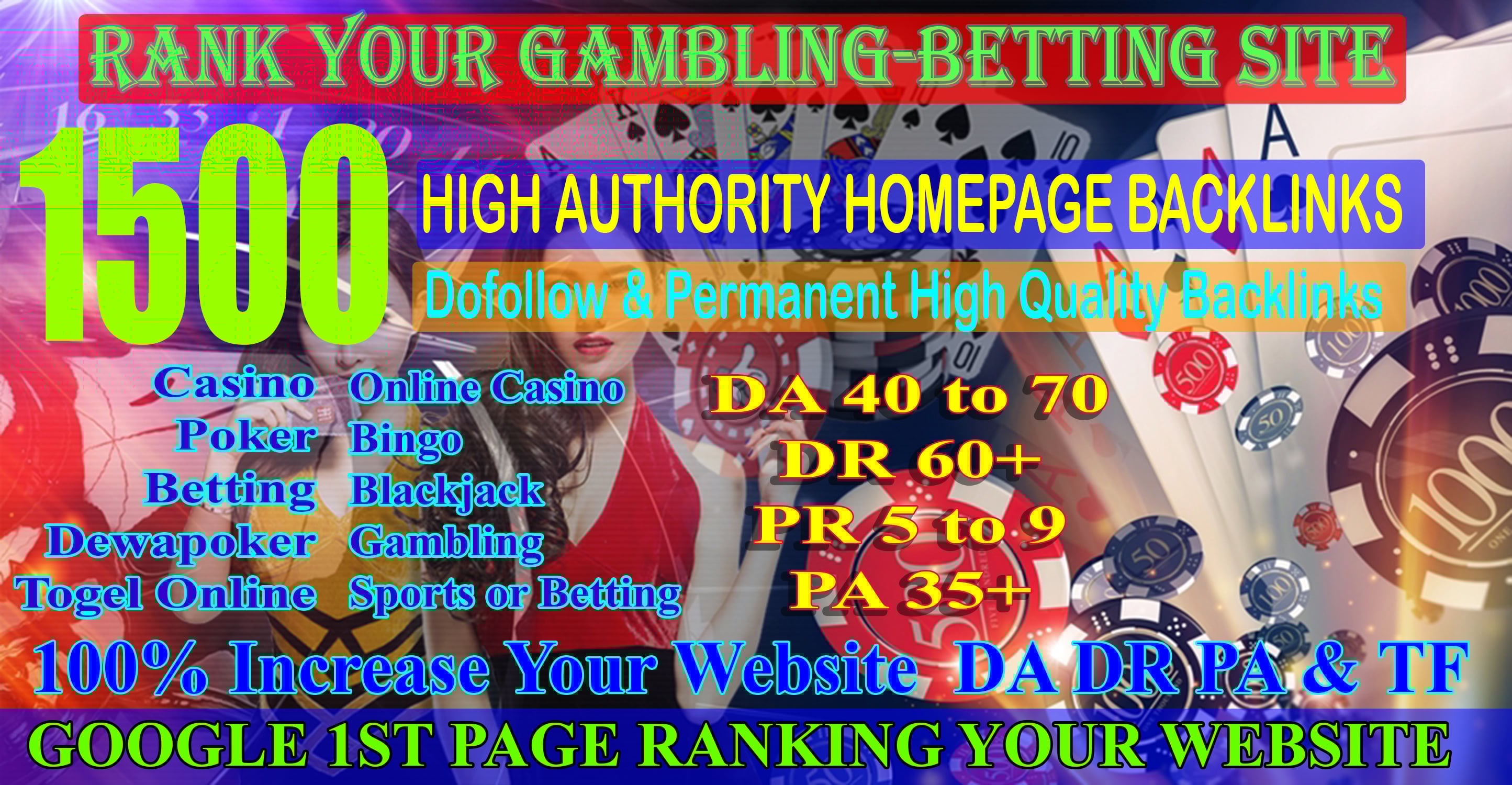 BUY 2 GET 1 Free 1500 CASINO, Poker, Gambling, High Quality With DA70+ DR60+ Homepage Backlinks