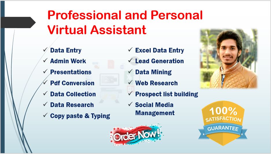 I will be your virtual assistant and will do any type of data entry work