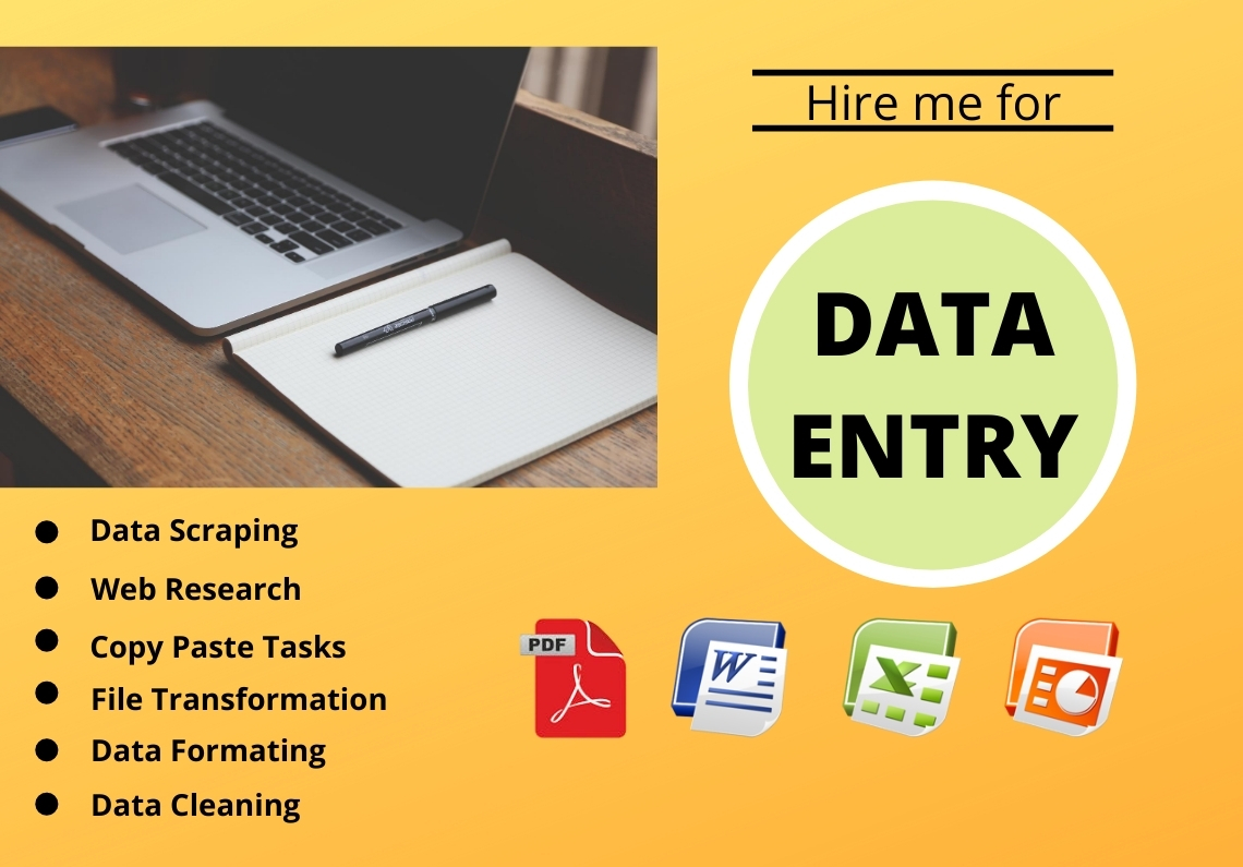Any type of Data Entry, File Conversion, Copy Paste, Word, Power point, Excel