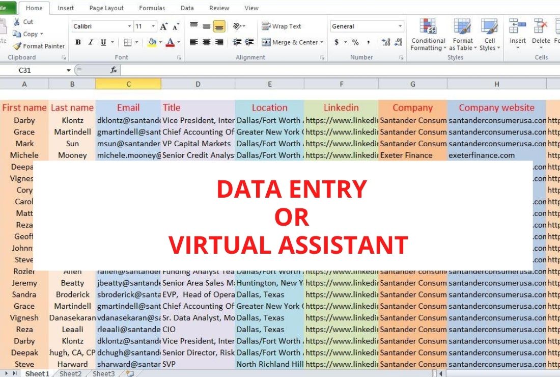 provide data entry,typing work,excel,and virtual assistant job