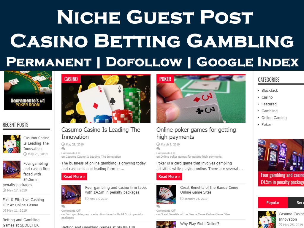 casino, Poker, Gaming niche 20 high Quality DA PA guest post sites 