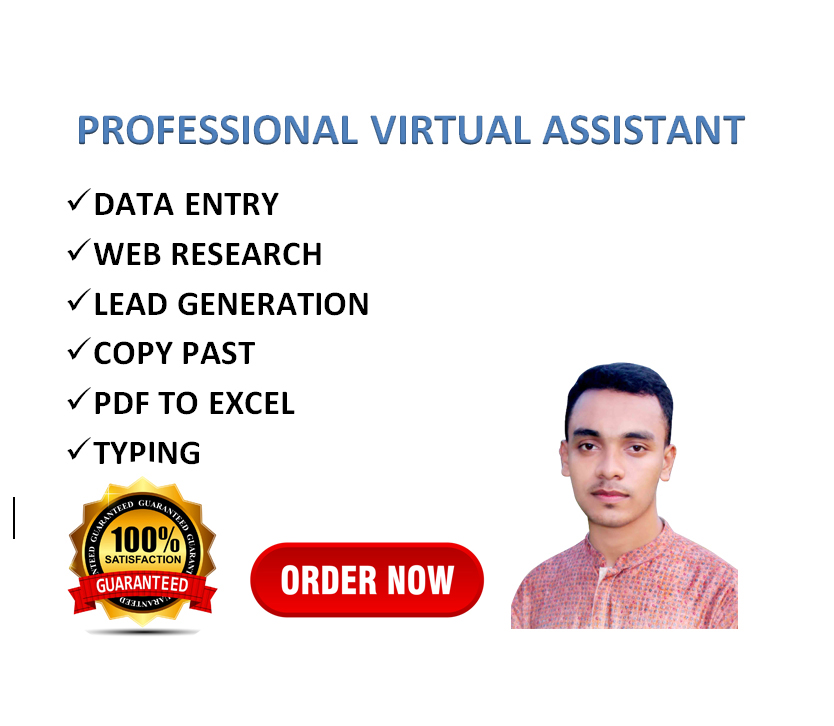 I will be your virtual assistant for data entry, web research and lead generation for