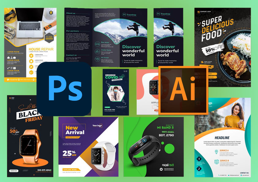 I will do any kind of graphic design using photoshop illustrator