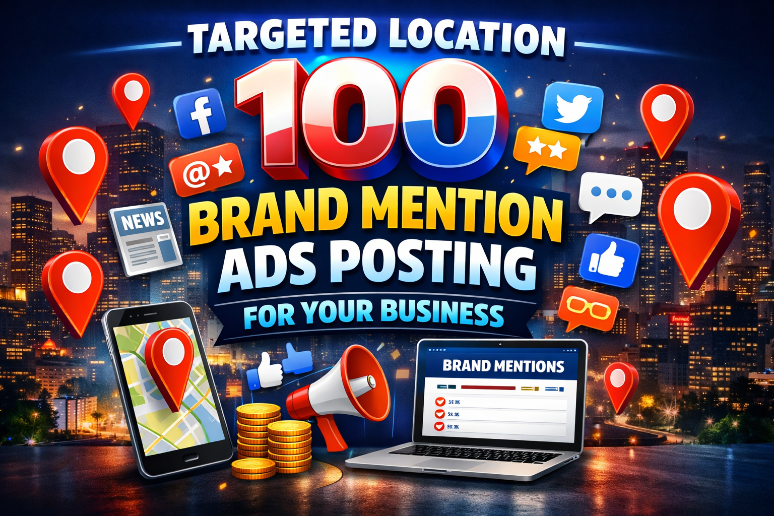 Targeted Location 100 Brand Mention ads posting for y...