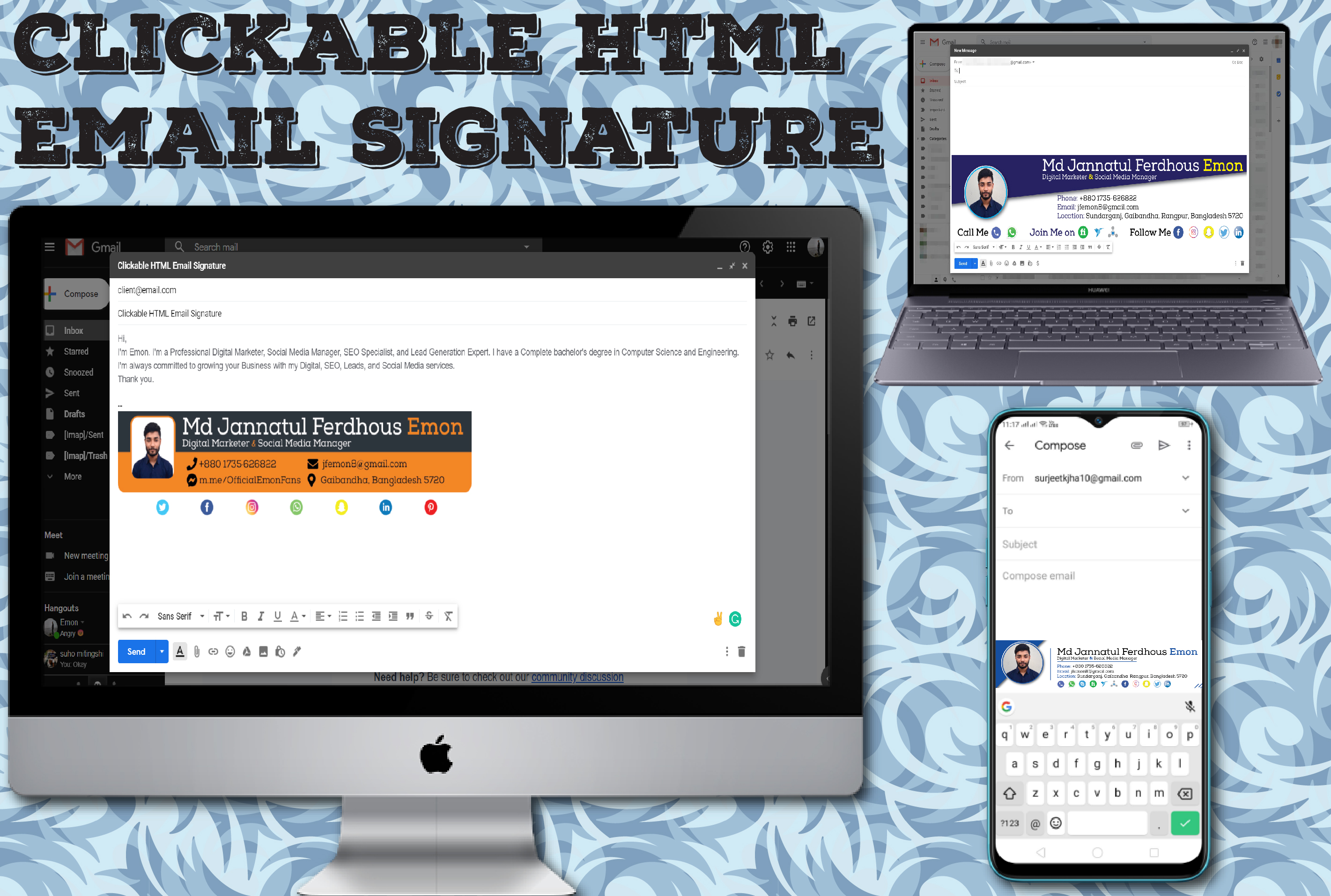 Design and Code Professional Clickable HTML Email Signature