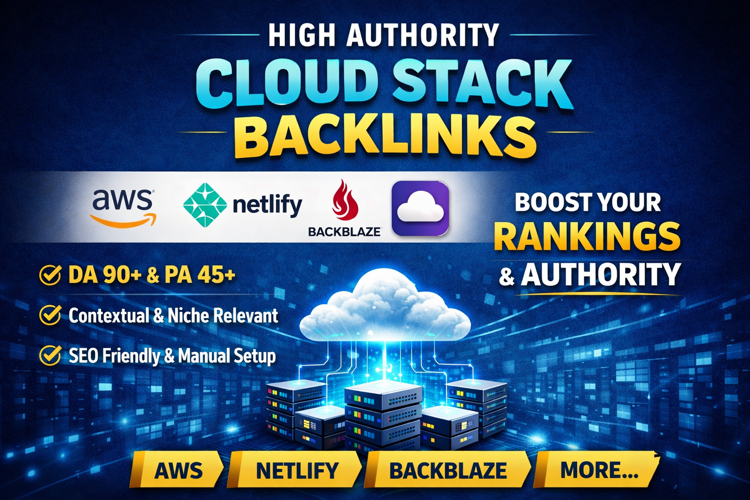  I Will Build Premium Cloud Stack Backlinks DA90+ PA45+ on AWS, Netlify & More