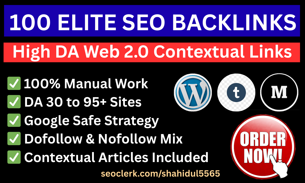 100 Elite web2.0 Guest Posts High DA Contextual Backlinks on Tumblr, Medium , Blogger. Etc