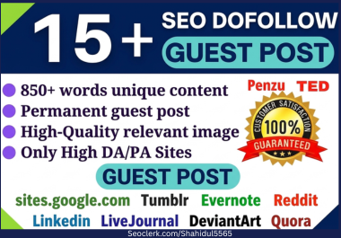 Guest post 15 web2.0 Site write Unique article and Qu...