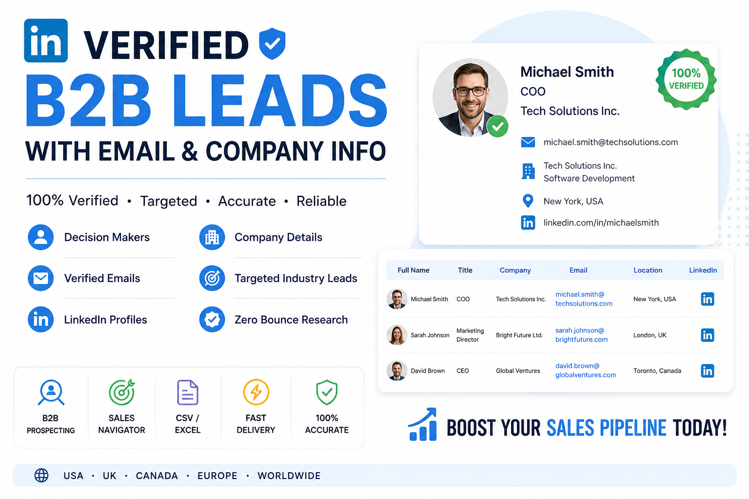 B2B LinkedIn Leads with Email and Company Info - Verified & Targeted